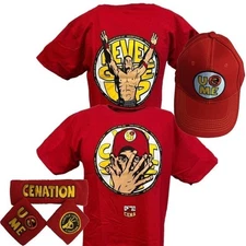 John Cena U Can't C Me Red Gold Mens Costume T-shirt Hat Wristbands
