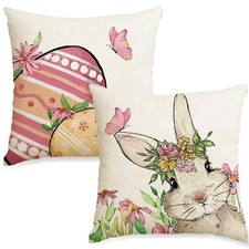 Happy Easter Pillow Covers 18x18 Double-Sided Eggs Bunny Spring Pillow Covers...