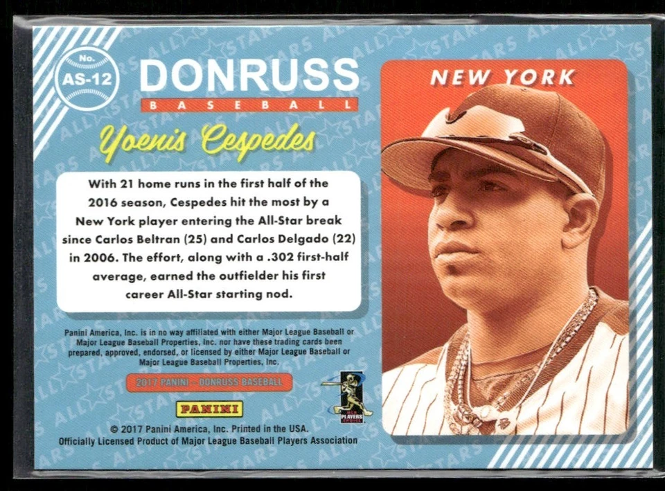 2017 Panini Donruss - All-Stars Yoenis Cespedes #AS-12 /999 - Image 2 of 2