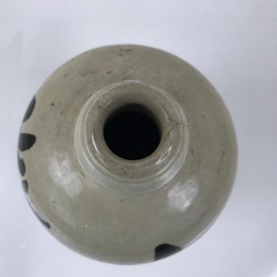 Antique Japanese Ceramic Sake Bottle Kayoi-Tokkuri Gray Kanji