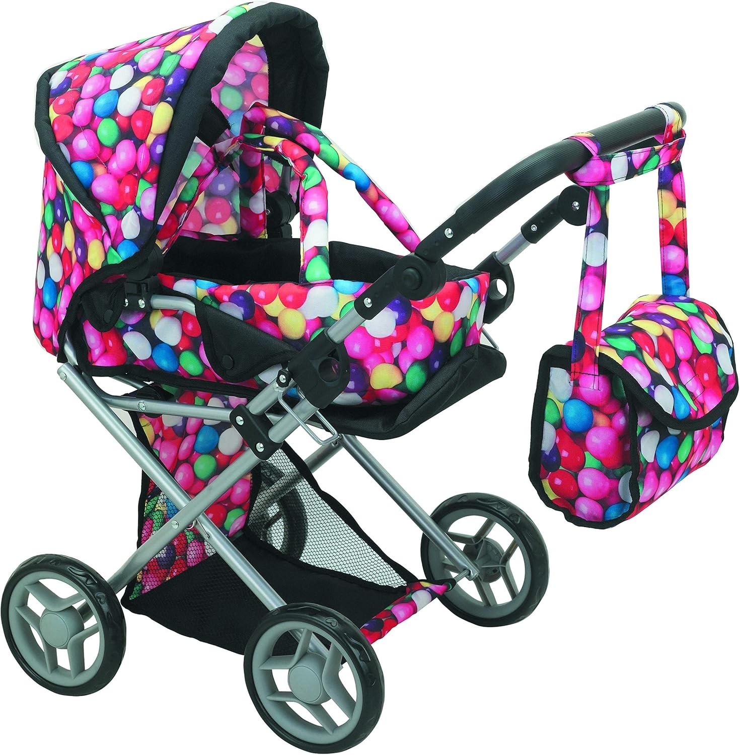 Deluxe Doll Pram Foldable Doll Stroller with Carrier Adjusta