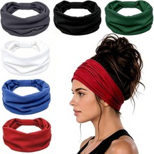 Wide elastic headbands for women 6 pack non slip turban wraps yoga gym