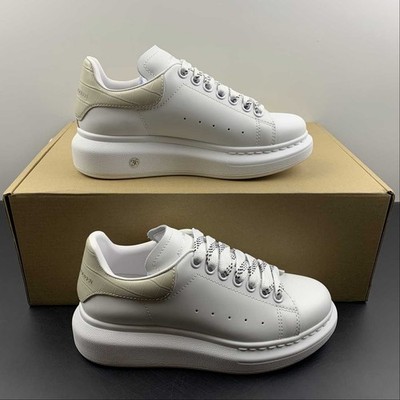 Alexander McQueen White Beige Croc Embossed Mesh Dot Leather Platform Sneakers M