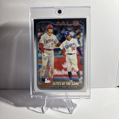 2024 Topps #138 Elites of the Game: Ohtani and Betts Share a Hug Mid-Game