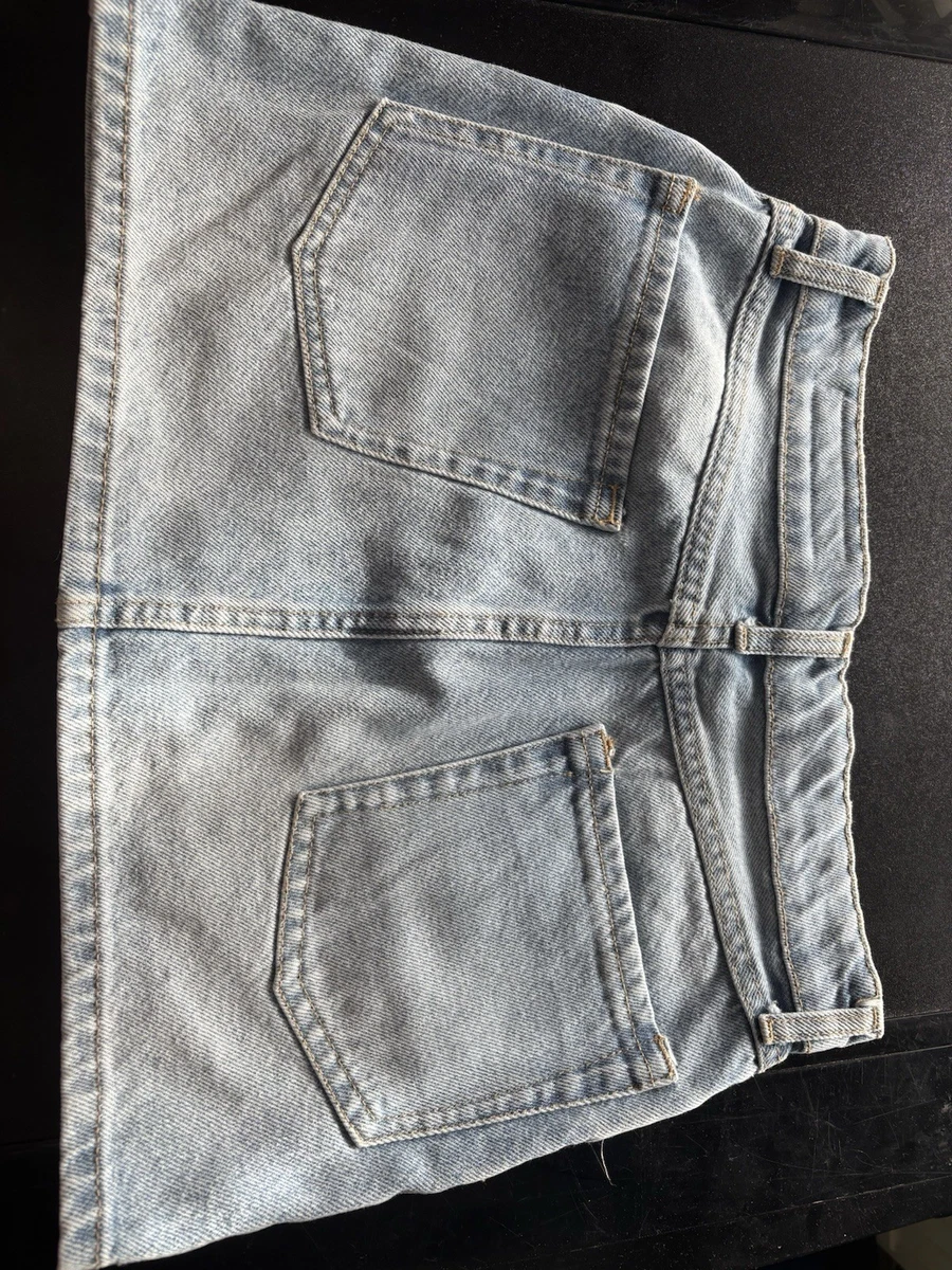 Minifalda de mezclilla de algodón azul Bershka para mujer tiro alto bolsillos con botones 34