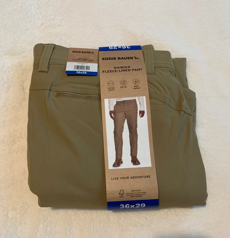 Eddie Bauer Rainier Fleece Lined men's pants Tan Color & Choose Size - Image 4 of 4