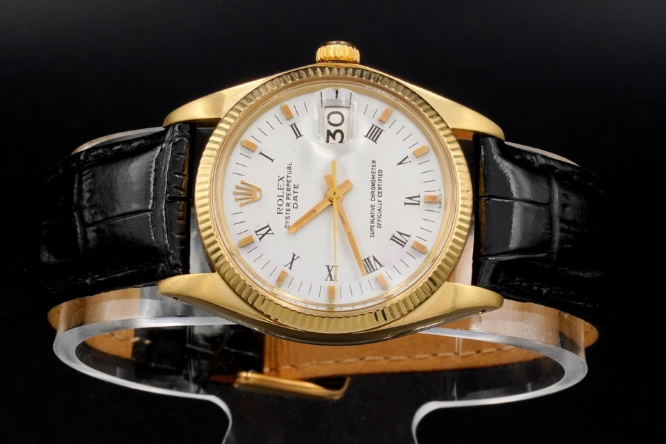 Rolex Oyster Perpetual Date 1503 Herren 14K Gelbgold Uhr mit weißem römischem Zifferblatt - Bild 2 von 4