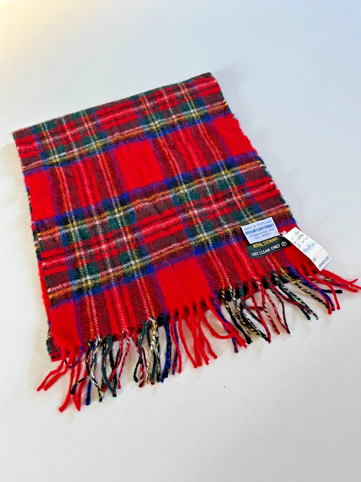 NWT VTG Brooks Brothers Wool Scotland Scarf Royal Stewart Plaid Check Fringed