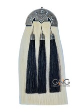 Thistle Plate Scottish White Horse Hair Sporran 3 Black Long Hair Tassel