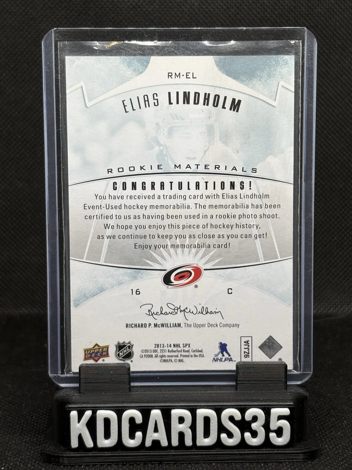 Elias Lindholm 2013-14 SPX Rookie Materials #RM-EL RC Hurricanes Jersey - Image 2 of 2