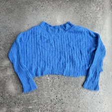 Free People Sweater Womens XS Blue Alpaca Blend Mock Neck Cropped Fuzzy Knit
