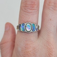 Mother of Pearl Abalone Shell Tiered 925 Sterling Silver Ring Size 8.5