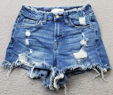VERVET Jean Shorts Women XS Blue Denim Medium Wash Distressed Frayed Hem Stretch