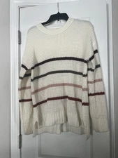 Womens SO Goods For Life Striped Crew Neck Polyester Blend Sweater Size Medium