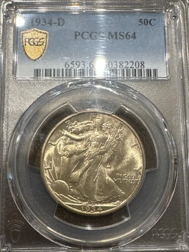 1934 D Walking Liberty 90% PCGS MS 64