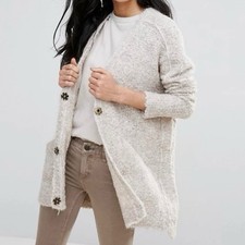 Free People WOMENS SMALL Boucle Cardigan Sweater Beige Oversized Alpaca Slouch