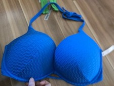 Victorias Secret Bombshell swim add 2 cups top bikini Push Up Shocking Blue 38DD