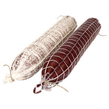 Attrappen 2 St&uuml;ck Salami im Netz 45x6,5cm, Wurstwaren, Katenrauchsalami