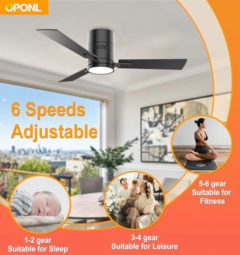 OPONL 42 WALL MOUNT CEILING FAN LIGHT REMOTE CONTROL FLUSH MOUNT NOISELESS BLACK - Image 4 of 4