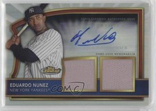 2011 Topps Finest Refractor Rookie Dual Relics /499 Eduardo Nunez #62 Auto 3m8