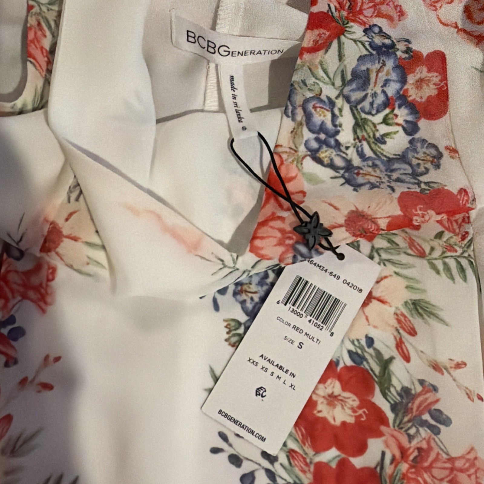 NWT BCBGeneration Women's Size S Floral Print Sleeveless Ruffle Mini Dress White image 2