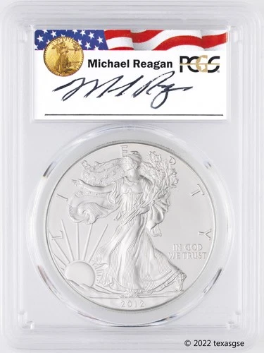 2012-W $1 American Burnished Silver Eagle PCGS SP70 - Michael Reagan Signature