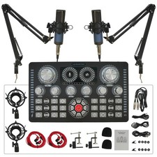 Dual Microphone Podcast Equipment Kit with Live Sound Card, Mixer, 2 XLR