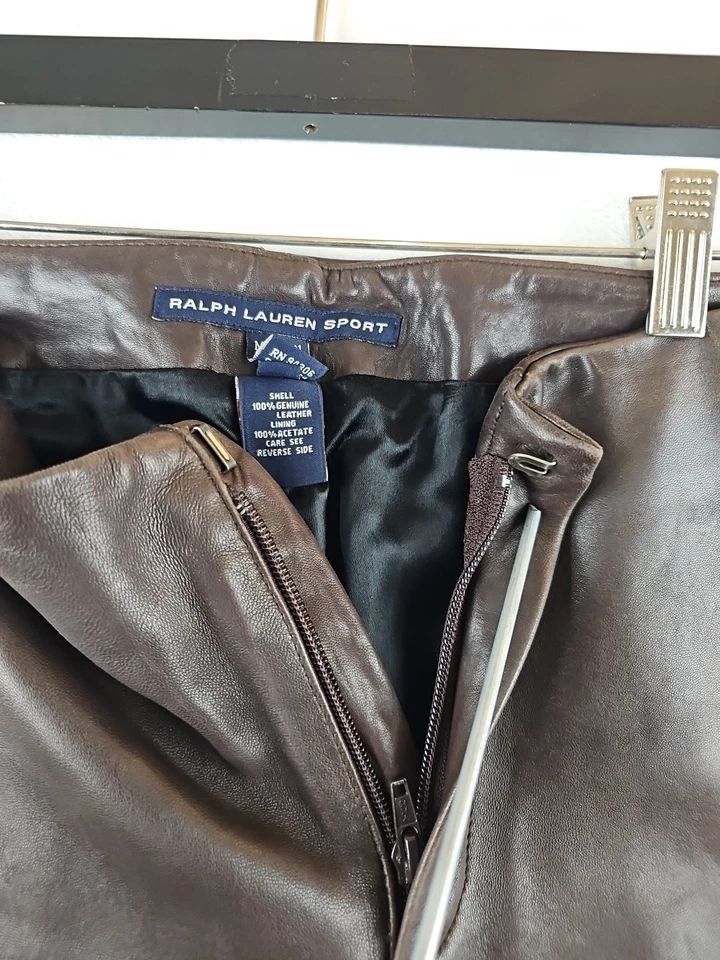Брюки женские Ralph Lauren Sport винтажные шоколадно-коричневые 100% натуральная кожа размер 8 - Изображение 4 из 4