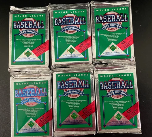 1990 Upper Deck Baseball Pack Cards { 6 } Sealed Foil Packs Factory Sealed