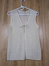 VTG 70s Handmade Crochet Vest Cream Virgin Turbo Acrylic Orlon SM Hippie