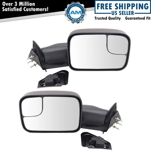 Towing Mirror Power Textured Black Pair Set for 94-97 Dodge Ram Pickup New