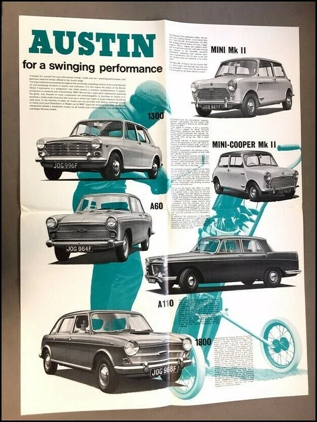 1968 Austin 1800 Mini Cooper A60 1300 A110 Vintage Car Brochure Catalog - Imagem 4 de 4