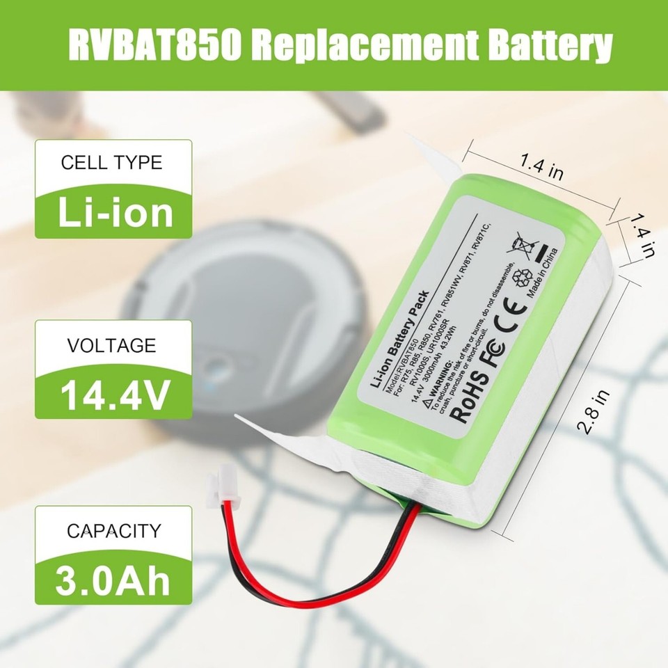 Robot Battery Rvbat950 RVBAT850 Battery for Shark Ion Robot Vacuum RV1001AE R75 14.4V 3000mAh ...