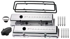 BILLET SPECIALTIES POLISHED S VALVE COVERS,CHEVROLET SCRIPT,BLACK PCV BREATHER,H