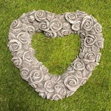 Concrete Rose Heart Wall Hanging Plaque Garden Outdoors Frost Protected