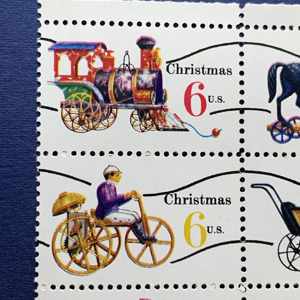 BLURRY VARIATION 1970 PRECANCELLED CHRISTMAS TOYS PANEL OF 12 STAMPS MNH - Image 2 of 4