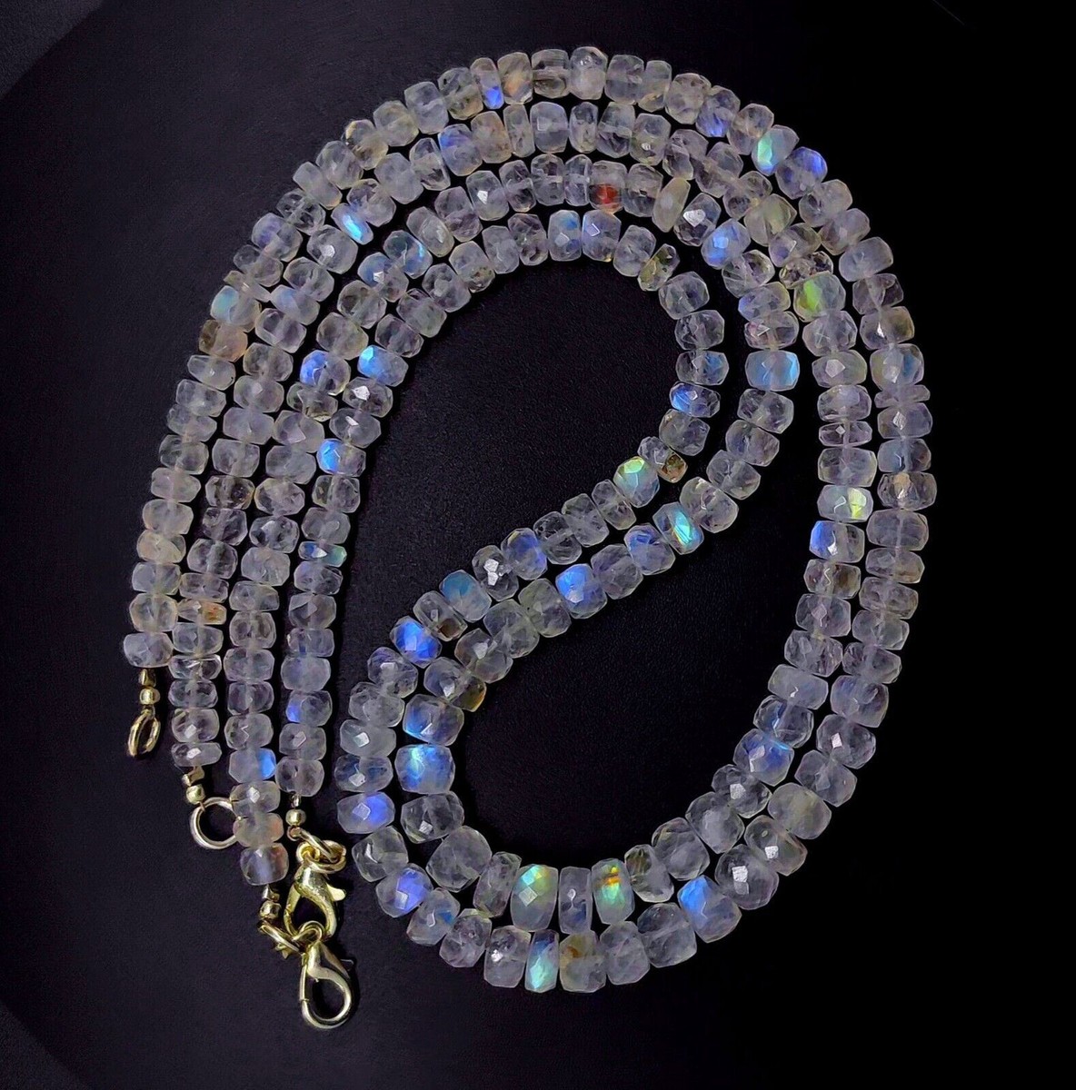 Natural Gem Rainbow Moonstone to mm Size Faceted Rondelle Beads  Necklace 16