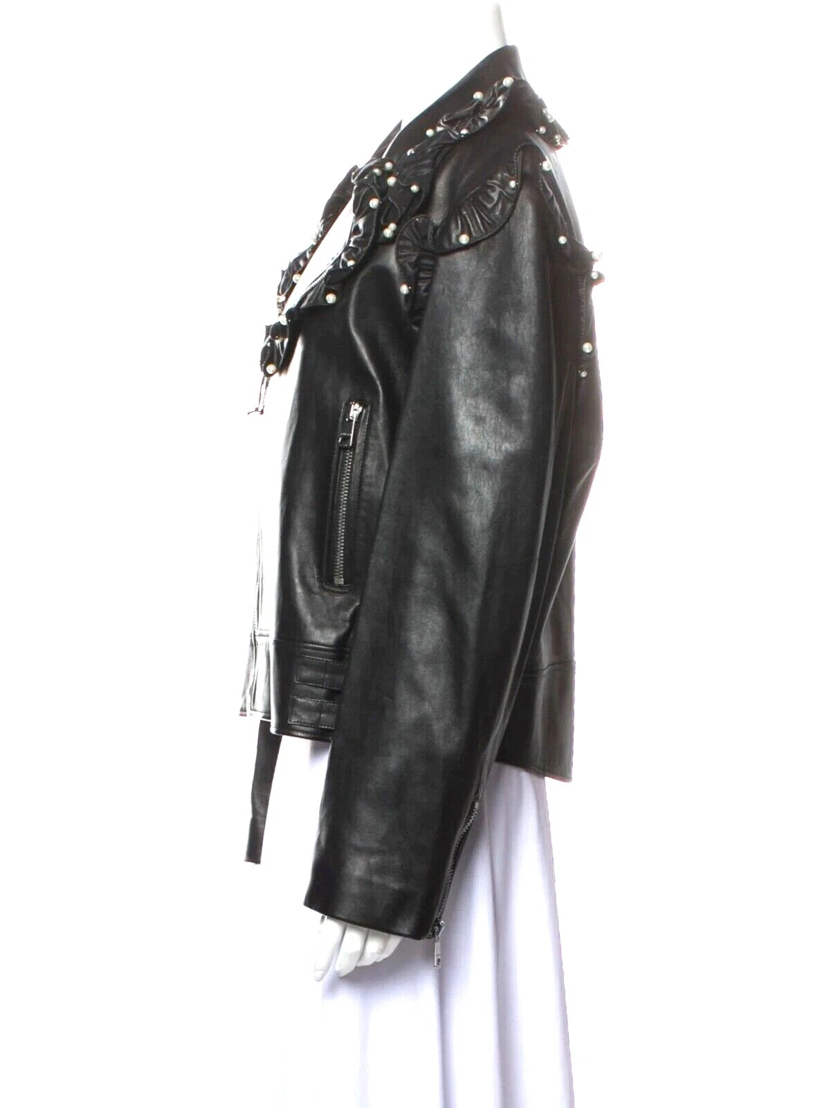 Giacca Biker GUCCI Perla Abbellita in Pelle IT46 Con Etichetta