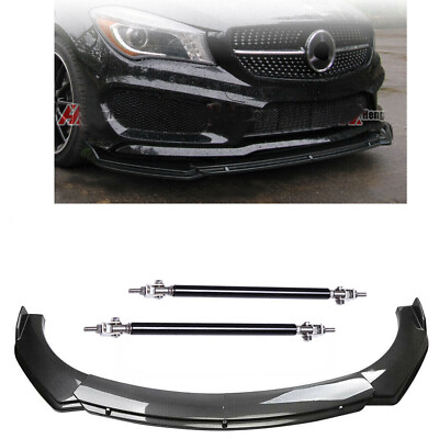 4Pcs Front Bumper Lip Splitter+Spoiler Carbon Fiber For Mercedees-Benz