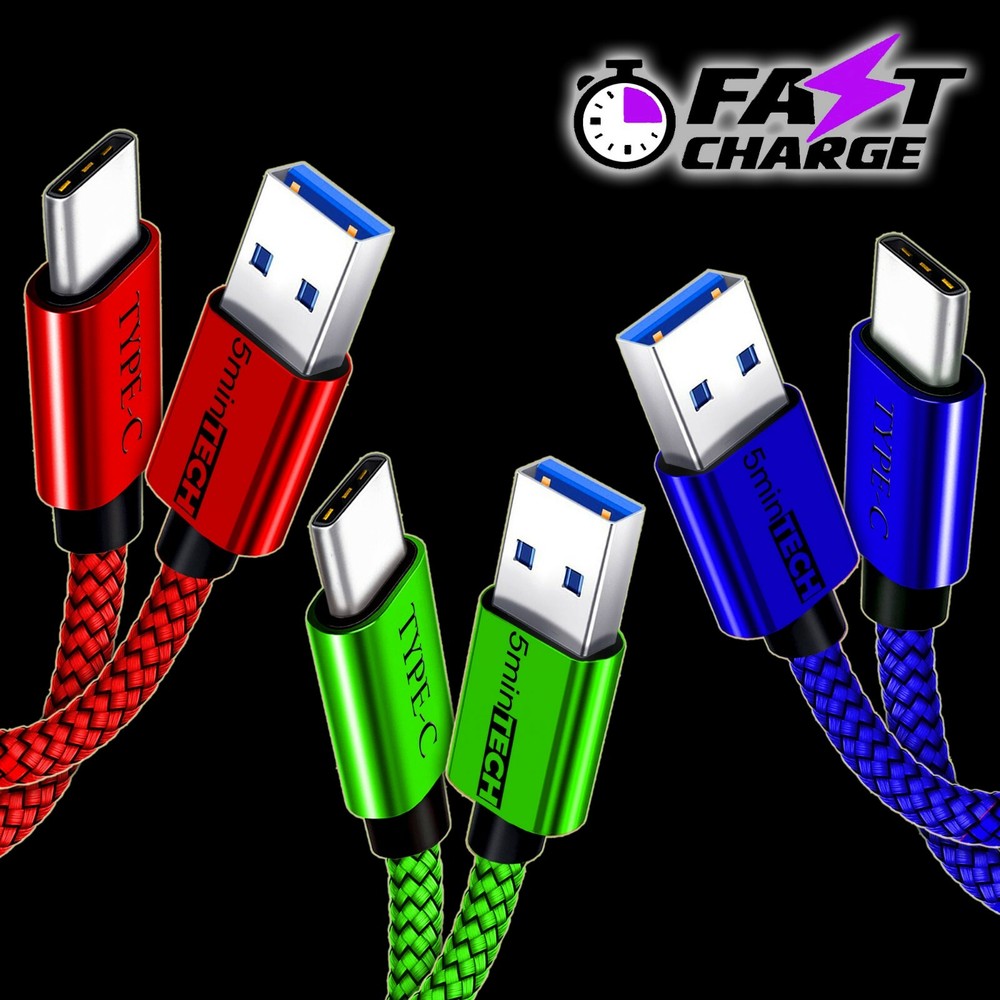 **3-Pack Fast Charging USB-C to USB-A Cable - High-Speed Type C Charger Cord**  