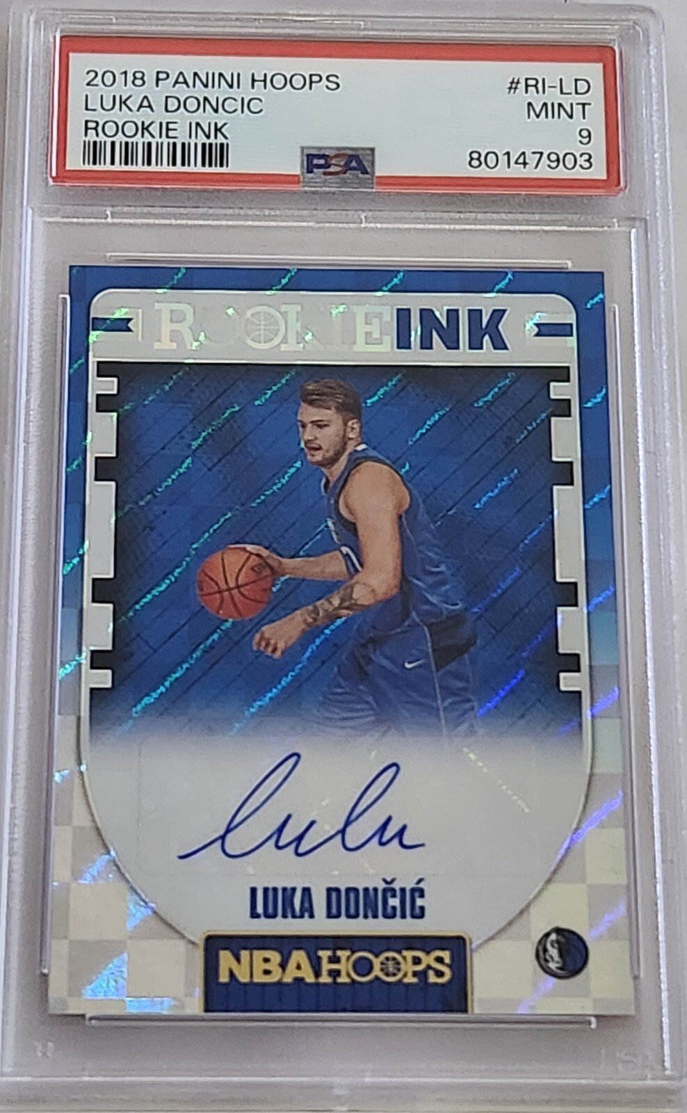 Luka Doncic 2018 Panini Hoops ROOKIE INK AUTO RC PSA 9 MINT Dallas 