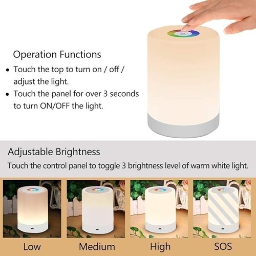 LED Night Light, Smart Bedside Table Lamp, Touch Control Dimmable USB Recharged - Picture 2 of 6