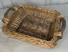 Wicker Bread Basket Serving Tray Medium W/ Wooden Handles Rectangular 16"x13"x4"