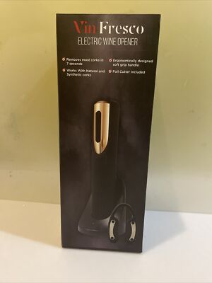 Vin Fresco Electric Wine Opener with Charging Base & Foil Cutter - Automatic NEW
