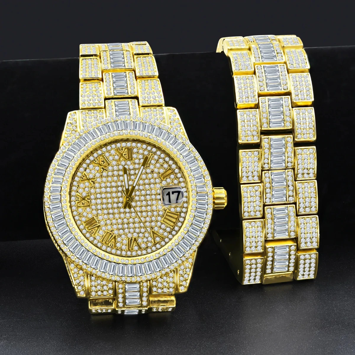 Iced out watch bracelet set deals