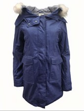 Hoodlamb Women's Navy Fur Collar Hooded Hemp Warm Parka 420 Nwt