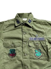 Vtg Military Shirt Men s Medium OG-507 Button Up Short Sleeve Usaf Green Patched