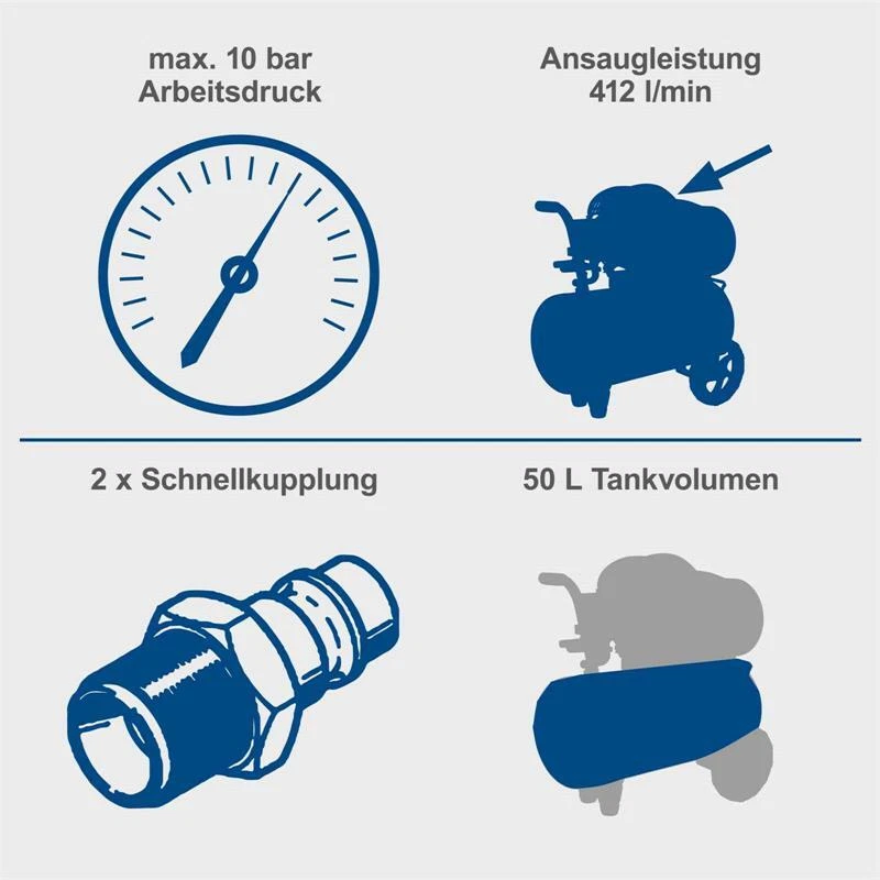 Scheppach Kompressor 50 L Luftkompressor 10 bar Druckluft 3PS - 412L/min HC53DC - Bild 2 von 4