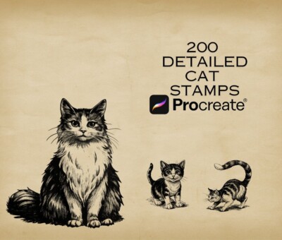 200 Procreate Cat Stamps & Brushes | Instant Digital Download for Cat Lovers