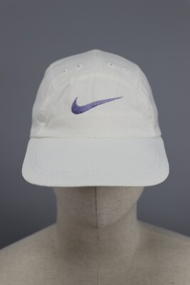 NIKE Rare Vintage 90s Purple Swoosh Logo/White Canvas 5 Panel Cap